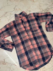 Pink & Navy Plaid Flannel Shirt