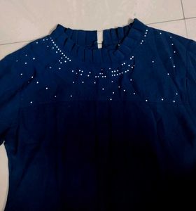 Unique Navy blue Dress With Net Overlay