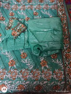 🔥 Green Net Saree 🔥