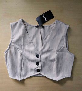 Sleeveless Textured Waistcoat With Wide Leg Pants