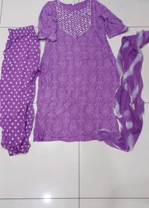 Purple Cotton Suit Set For Women
