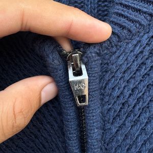 Navy Knit Zip Cardigan