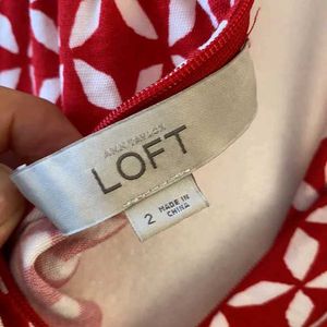 LOFT Red White Printed Dress (Size 2)