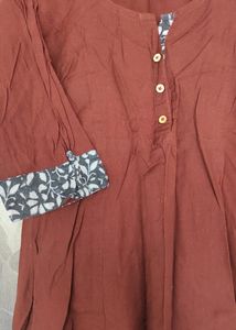 Brown Up Down Flare Kurta In Khadi