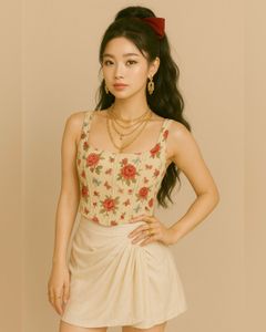 Roses Butterflies Bows Detail Corset Illusion Top
