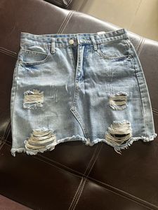 Distressed Denim Mini Skirt
