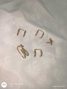 korean style metal cuff earrings gold piercing set