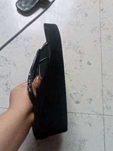 Luna Blu Black Embellished Flip Flops