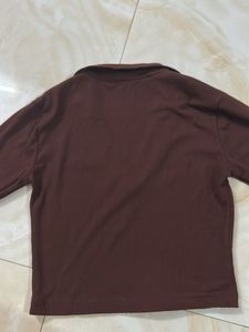 Brown Ribbed Crop Top