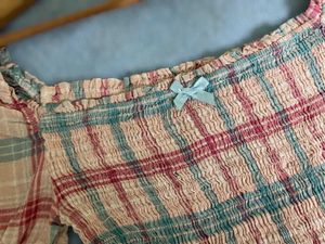 Plaid Smocked Off-Shoulder Top