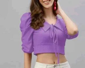 Purple Puffy Sleeves Crop Top