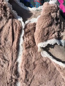 Faux Fur Jacket with Lace Trim