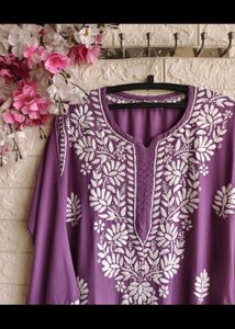 Chikankari lavender Rayon straight kurti