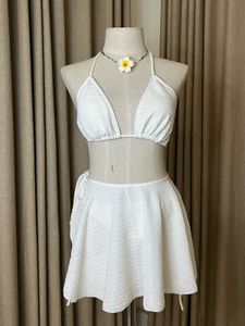 White Textured Bikini 3 piece Set