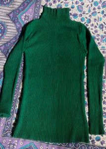 Striped High Neck Sweatshirt Green For Winter