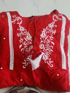 Red Embroidered Tunic Top