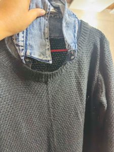 Denim Shirt With Woollen Top