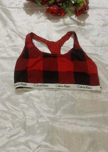 Calvin Klein Red Buffalo Plaid Sports Bra - Small