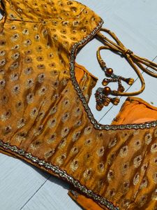 Mustard Brocade Back-Tie Blouse