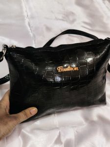 Black Croc Embossed Crossbody Bag
