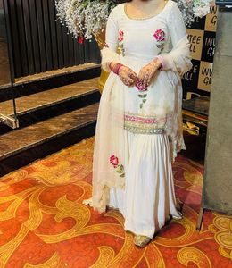 Elegant Off White Embroidered Garara Set