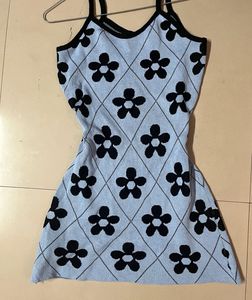 Blue Floral Knit Mini Dress