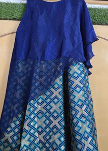 Blue &amp; Gold Patterned Dress with Necklace