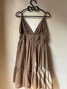 Brown V-Neck Mini Dress