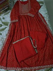 Bright Red Rayon Nyra Cut Suit