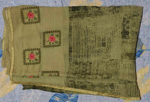 Olive Green Embroidered With Border Saree