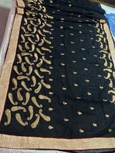 Elegant Black & Gold Embroidered Saree