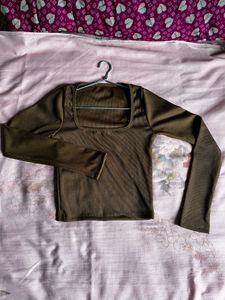 Coffee Brown Square Neck Long Sleeve