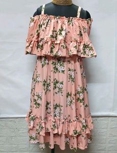 New Piece Floral Ruffle Midi Peach Dress