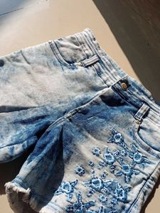 Embroidered Denim Shorts