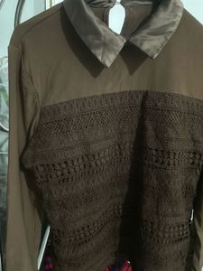 Brown Lace Detail Top