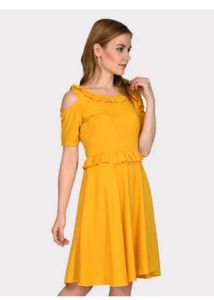 Base 41 Women Fit And Flare Yellow Knee Length