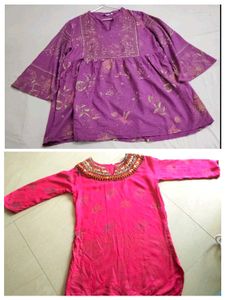 Elegant Ethnic Kurti Combo – Pink & Purple