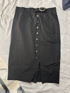 Black Button-Down Pencil Skirt