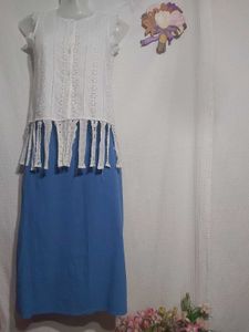 White Tops With Blue Skirt