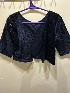 Womens Black Velvet Sequence Crop Shrug Size XL