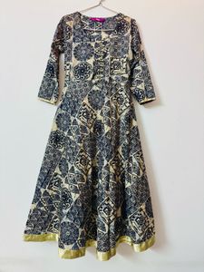 Blue Printed Chanderi Silk Kurta
