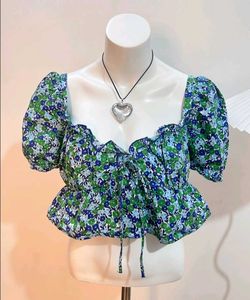ZARA Floral Puff Sleeve Top