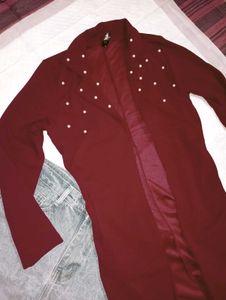 Burgundy Pearl Embellished Blazer