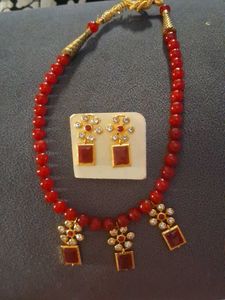 Red Beads Mala With Earrings