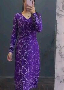 Purple Cotton Bandhani Printed Kurti For Women