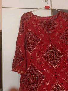 Elegant Red Bandhani Kurta – XL Size