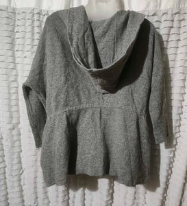 Gray Knit Hooded Cardigan