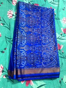 Royal Blue Printed Silk Saree