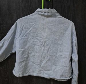 Light Blue Cropped Denim Shirt