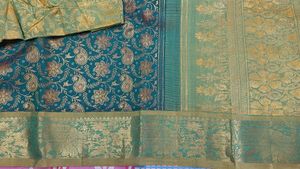 Green &amp; Gold Saree With Stitched Blouse